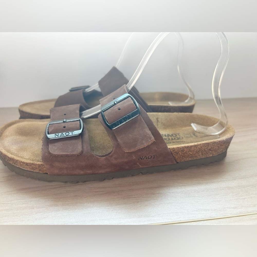NAOT Santa Barbara Java Nubuck Leather Slide w/ Buckle Straps